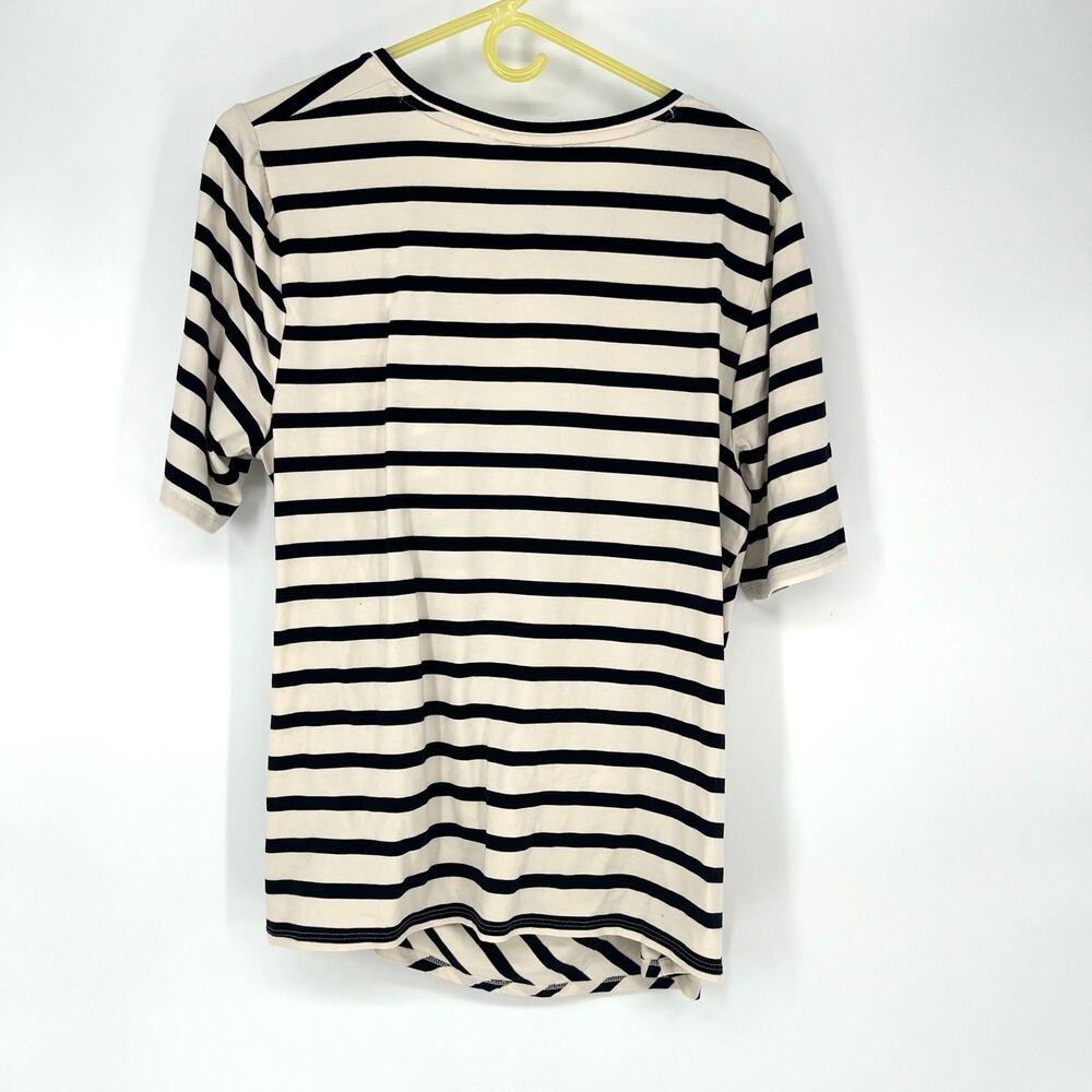 Chicos Touch Of Cool Stripe Draped Front Tee Short Sleeve Knit Black White Large - Picture 2 of 8
